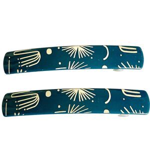 Stay Tight French Barrette Set of 2 Blue Beige Acrylic 3.5" Long Hair Pop Art